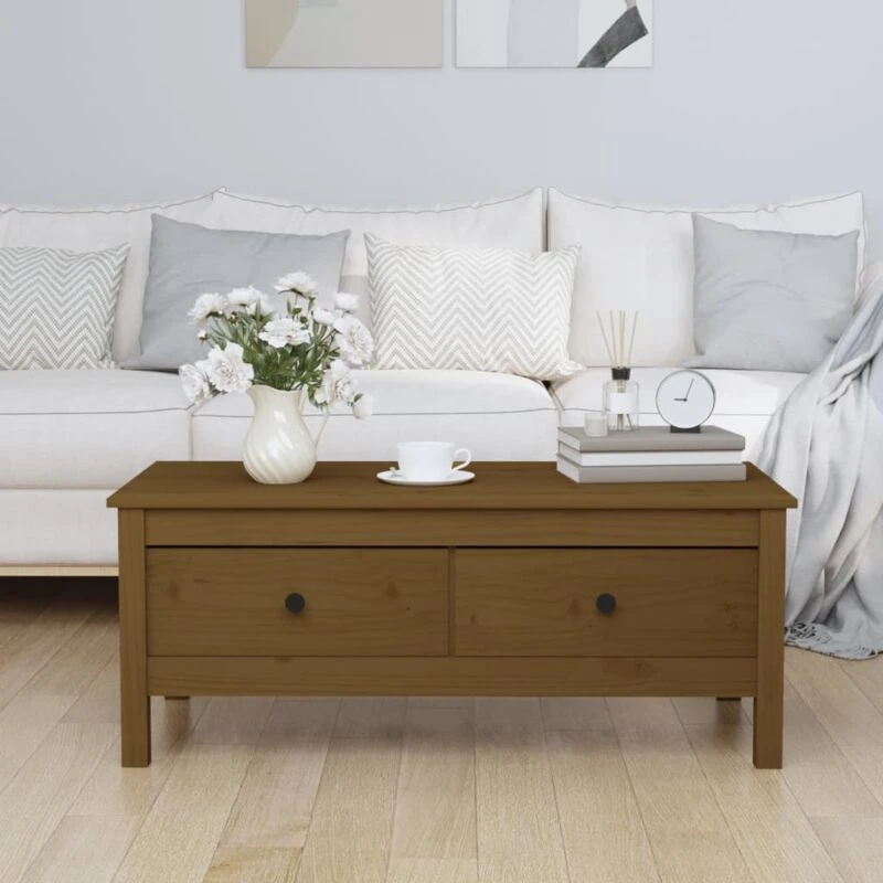 Image of Vidaxl Coffee Table Honey Brown 100X50X40 Cm Solid Wood Pine, Brown 814607