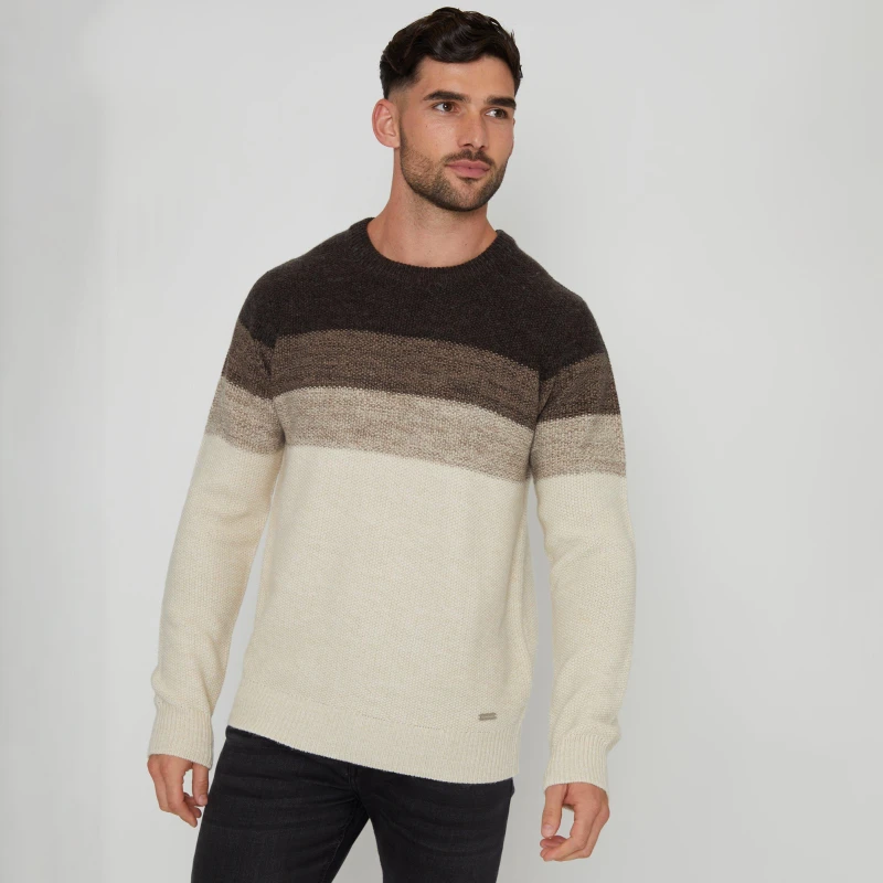 Image of Threadbare 'Enfield' Ombre Stripe Crew Neck Jumper Charcoal