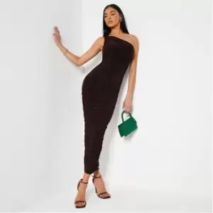 Image of I Saw It First Double Layered Slinky Ruched One Shoulder Dress - Brown
