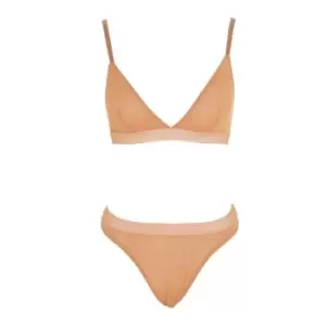 image of Missguided Mesh Double Layer Triangle Bralet and Knickers - Nude