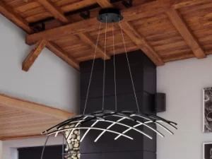 Image of Trama LED Designer Pendant Light Criss Cross Grid Style Matt Black Dimmable, Smartphone Bluetooth Dimmable, 124cm