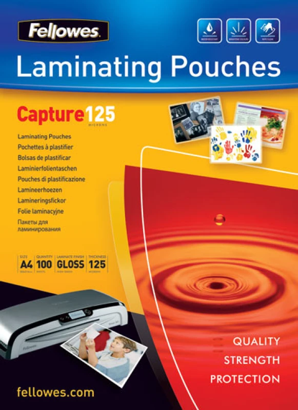 Image of Fellowes Glossy Pouches 75 x 105mm 100 pcs. 125 mµ laminator pouch