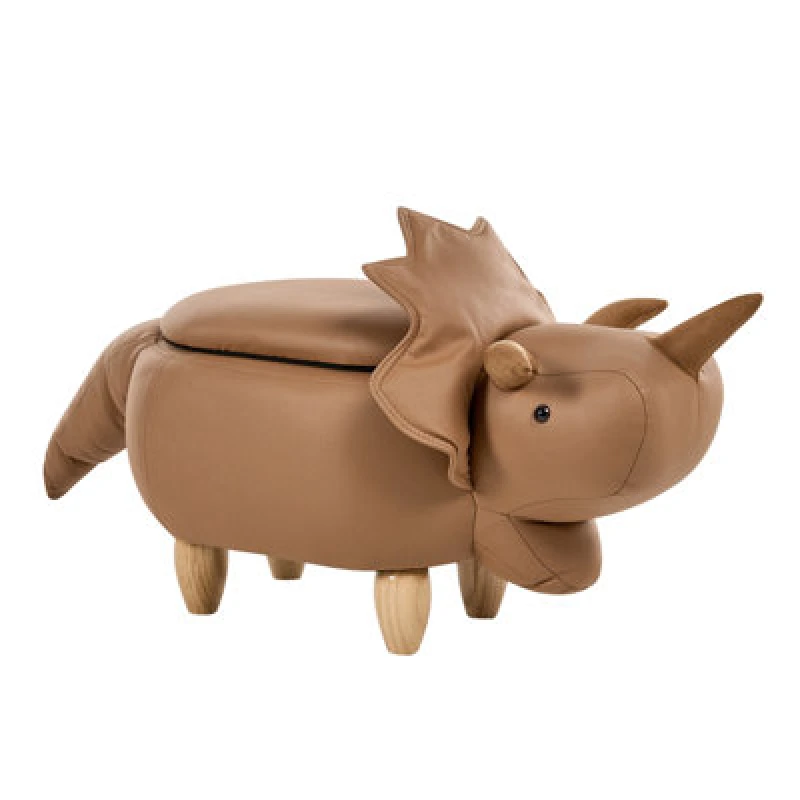 Image of Beliani Storage Animal Stool Triceratops Fabric Brown Dinosaur