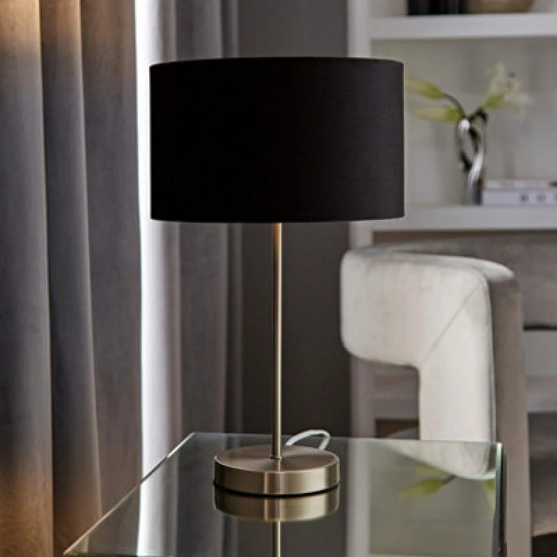 Image of ValueLights ValueLights Charlie Chrome Stem Table Lamp Light with Velvet Shade in Black Size: 10" Black 10" Unisex 5059406035821