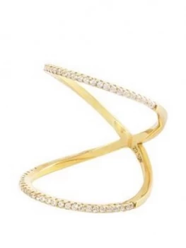 Image of The Love Silver Collection 18ct Gold Plated Silver micro Cubic Zirconia curved double band ring, Gold, Size Small, Women