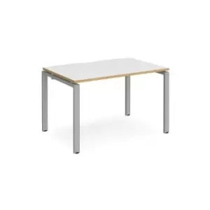 Image of Bench Desk Single Person Rectangular Desk 1200mm White/Oak Tops With Silver Frames 800mm Depth Adapt