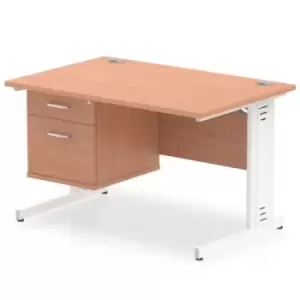 image of Impulse 1200 Rectangle White Cable Managed Leg Desk Beech 1 x 2 Drawer Fixed Ped