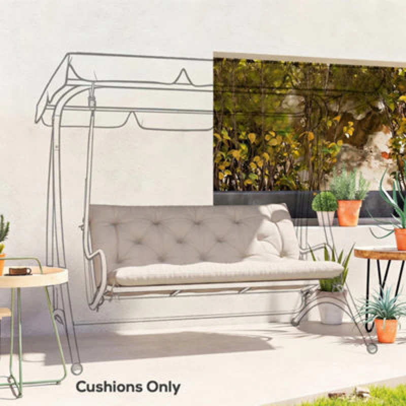 Image of OUTSUNNY Garden Bench Cushion, Seat Pad with Ties in Khaki Khaki Unisex