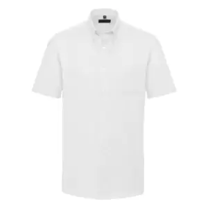 Image of Russell Collection Mens Short Sleeve Easy Care Oxford Shirt (16.5inch) (White)