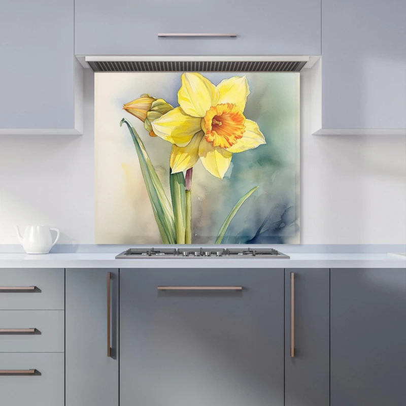 Image of Warren Reed - Designer Daffodil Watercolour Kitchen Splashback Size: 600mm x 750mm Multicolor Unisex 600mm x 750mm