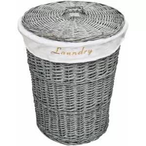 Image of Wicker Round Laundry Basket With Lining [Grey Laundry Basket Small)(42.5x30cm)] - Grey