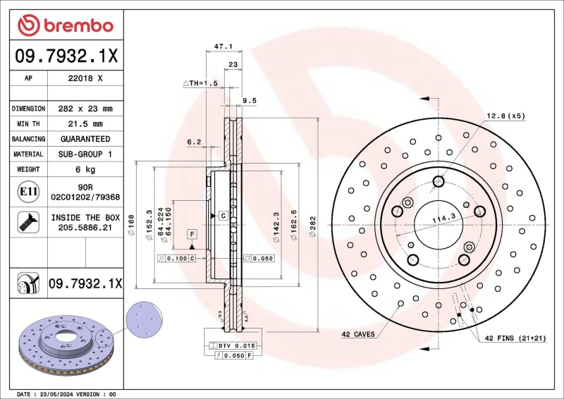 Image of BREMBO Brake disc BREMBO 09.7932.1X