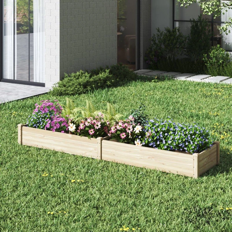 Image of Breeins Solid Wood Raised Garden Bed with 2 Compartments Brown unisex One size