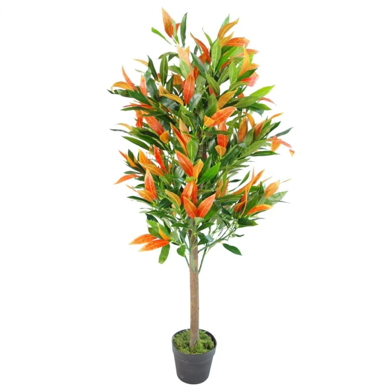 Image of Leaf Artificial Ficus Tree Plant Red Green Ficus 130cm Real Wood Trunk Realistic Botanik Red