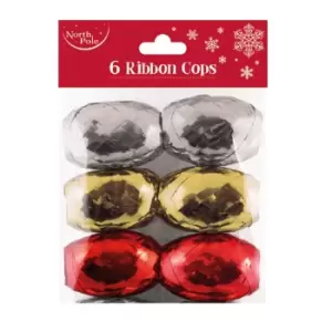 image of North Pole Christmas Ribbon Cops (Pack Of 6) (One Size) (Silver/Gold/Red)