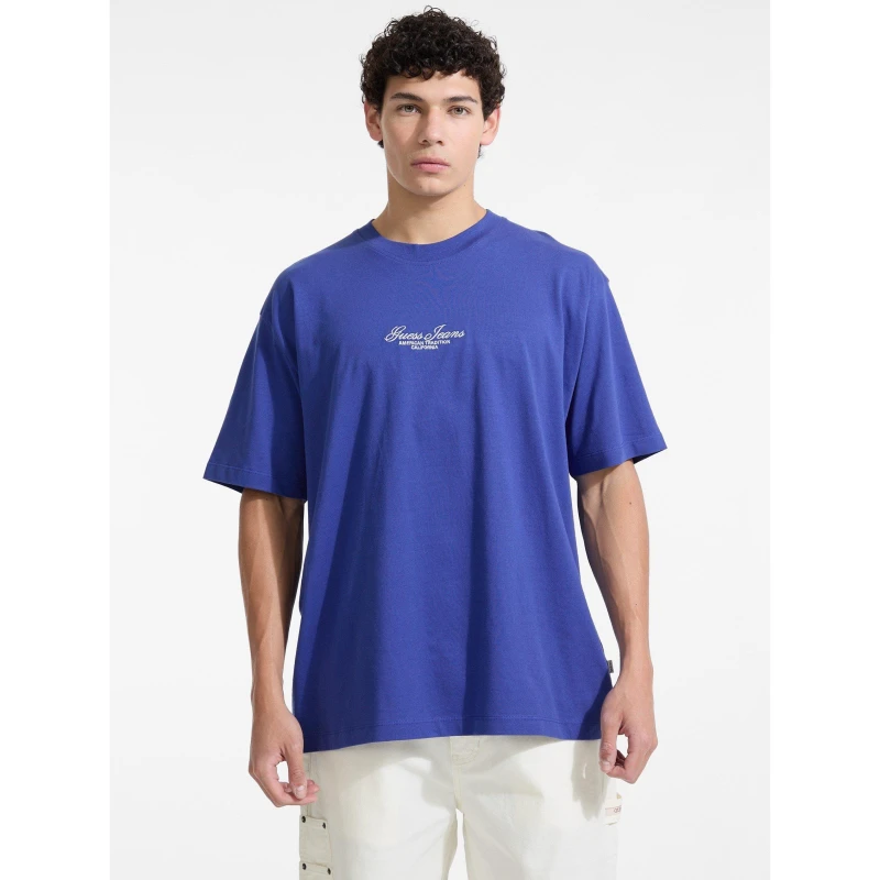 Image of Guess Mens Script Regular Fit T-Shirt Regal Blue G7CB male Medium