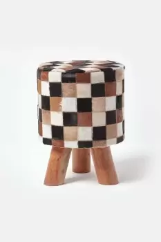 Image of Check Stool with Wooden Legs