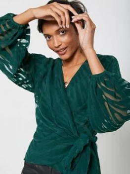 Image of Mint Velvet Animal Wrap Top - Green