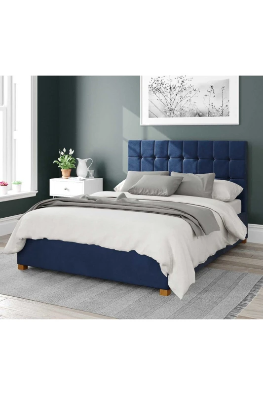 Image of Aspire Aspire Sinatra Upholstered Ottoman Storage Bed, Plush Velvet Fabric in Navy Size: Double Navy Double Unisex 5057632188984