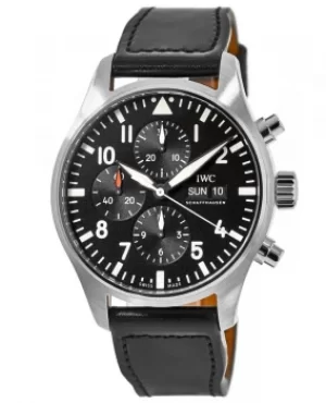 Image of IWC Pilot's Chronograph Black Chronograph Day-Date Leather Strap Mens Watch IW377709 IW377709