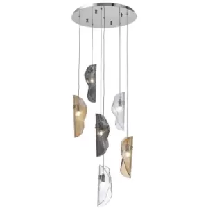 image of Luminosa Marilla Ceiling Pendant 2.5m, 6 Light G9, Polished Chrome, Clear & Amber & Smoked Glass