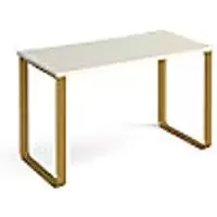 image of Rectangular Sleigh Frame Desk White Wood/Metal Sleigh Legs Brass Cairo 1200 x 600 x 730mm