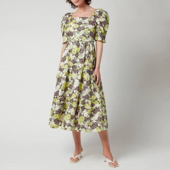 Image of Ted Baker Womens Maysiie Puff Sleeve Tiered Midi Dress - Dark Green - UK 12