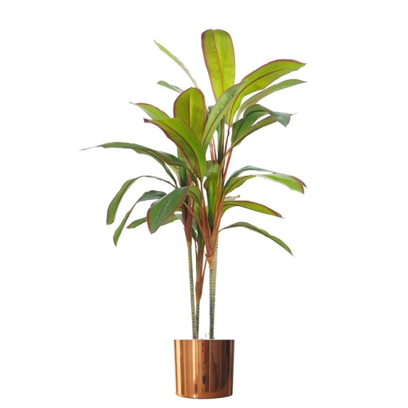 Image of Leaf Realistic 100cm Dracaena Tropical Plant w/ Copper Metal Pot - High Quality