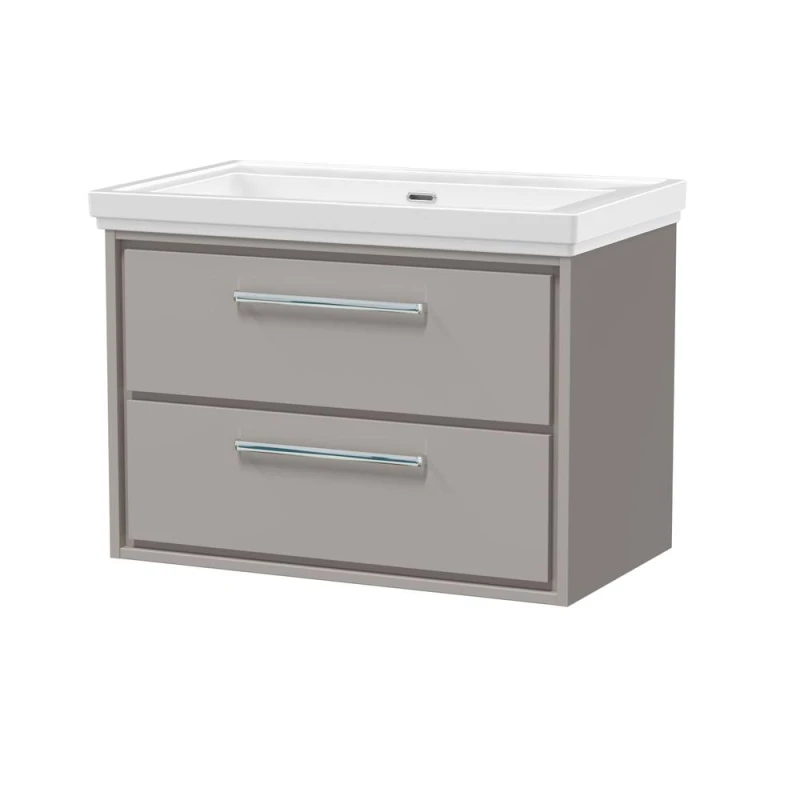 Image of Balterley Modern Wall Hung 2-Drawer Bathroom Vanity With Fireclay Basin, Pebble Grey, 800mm