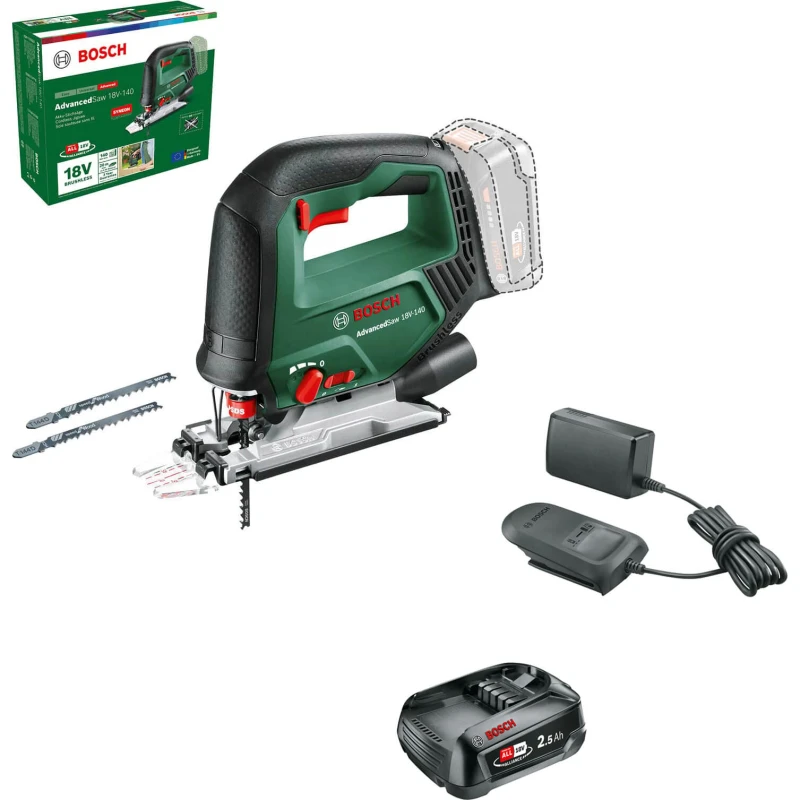 Image of Bosch ADVANCEDSAW 18V-140 P4A 18v Cordless Jigsaw ADVANCEDSAW 18V-140 P4A Batteries: 1 x 2.5ah Li-ion