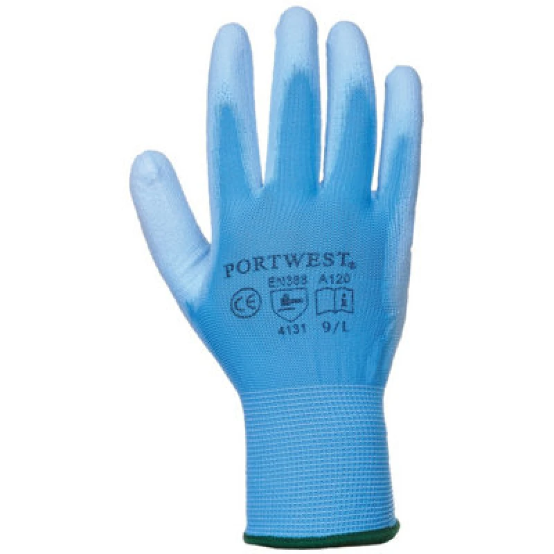 Image of Portwest PU Palm Coated Gloves (A120) Workwear Pack of 2 in Blue Size: Medium Blue Unisex M