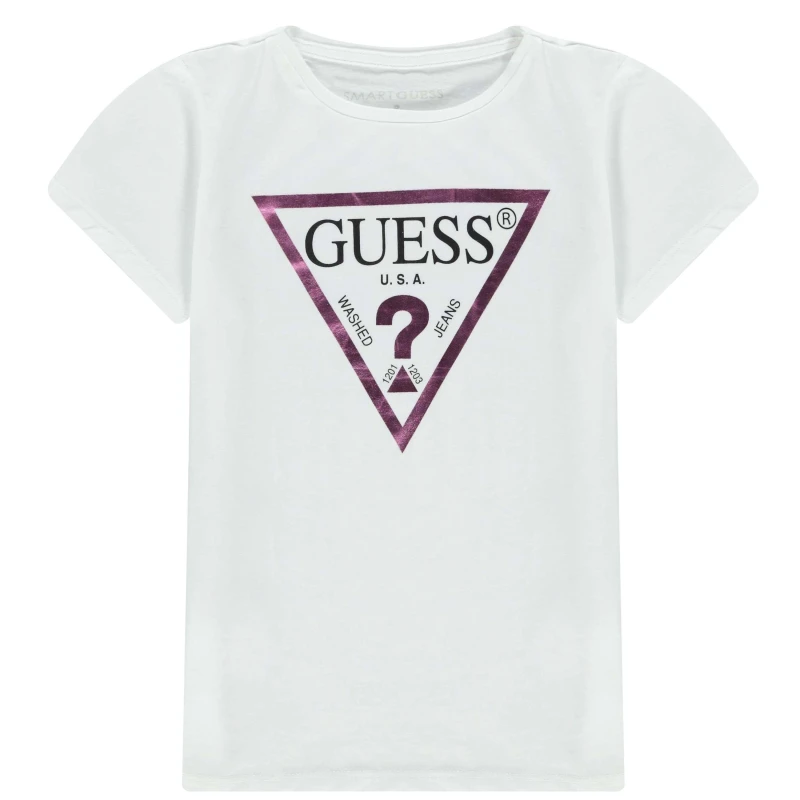 Image of Guess Girl's Core Logo T Shirt Wht A000 G011 female 10 Yrs