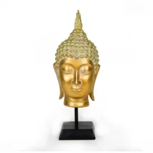 Image of Buddha Head Ornament on Stand Gold 24cm