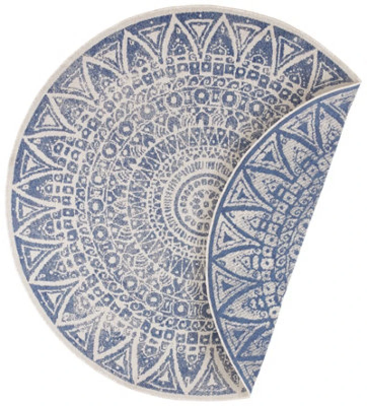 Image of The Rugs Lilja Vintage Round Rug Indoor Outdoor Reversible Durable Easy Care In Blue