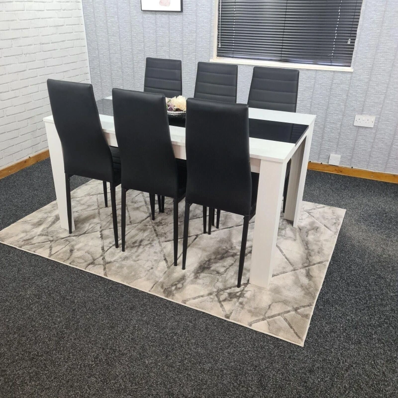 Image of KOSY KOALA KOSY KOALA Kitchen Dining Set for 6 Wooden Dining Table and 6 Padded Chairs in Black Size: 140cm x 80cm Black 140cm x 80cm Unisex 5060711