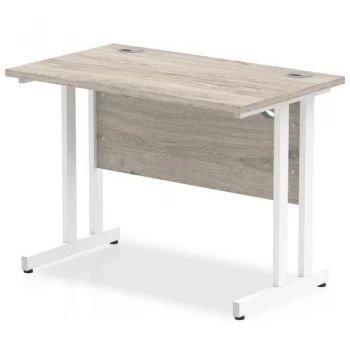 image of Trexus Rectangular Slim Desk White Cantilever Leg 1000x600mm Grey Oak