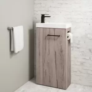 Image of 430mm Wood Effect Cloakroom Freestanding Vanity Unit with Basin and Black Handle - Virgo