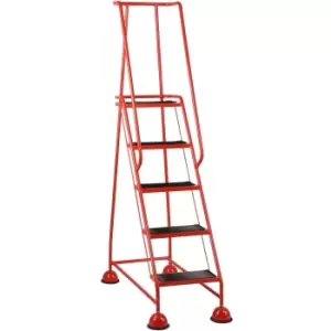 Image of 5 Tread Mobile Warehouse Steps RED 1.94m Portable Safety Ladder & Wheels