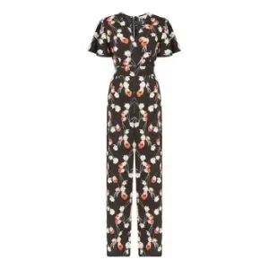 image of Yumi Black Floral Jumpsuit With Angel Sleeves - Black