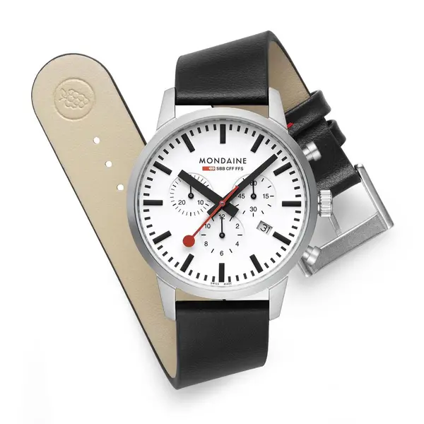 Image of Mondaine Neo SBB Chrono White Dial Grape Leather Strap Watch MSD.41411.LBV MSD.41411.LBV
