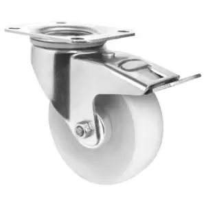 Image of EUROKRAFTbasic Nylon tyres, white, wheel Ø x width 125 x 38 mm, mounting plate, 2+ items, swivel castor with double stop