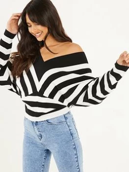 image of Quiz Black Stripe Cropped Jumper - S