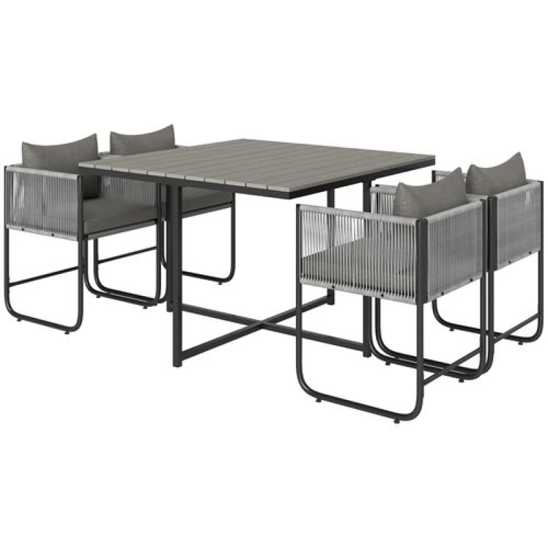 Image of Outsunny Rattan Dining Set, Rattan Cube Dining Sets w/ Space-saving Design, Grey 861-061V71GY
