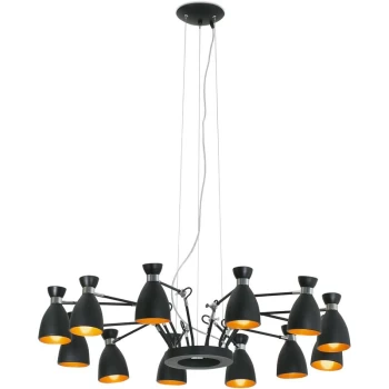 Faro Lighting - Faro Retro - 12 Light Multi Arm Ceiling Pendant Black, Gold, E14