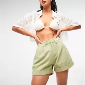 image of Missguided Co Ord Turn Up Hem Denim Shorts - Green