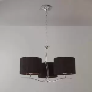 image of Eve pendant light 3 bulbs E27, polished chrome with round Black lampshade