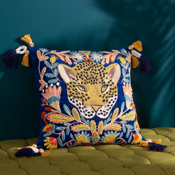 Image of Regal Leopard Cushion Royal Blue, Royal Blue / 50 x 50cm / Polyester Filled