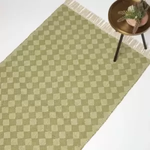 Image of Homescapes - Lima Handwoven Green Cotton Textured Rug, 120 x 170cm - Ochre Green