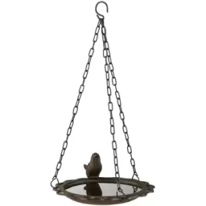 Image of Cast Iron Heavy Duty Hanging Bird Bath Feeder Vintage Bronze Decorative Garden Ornament Bird Feeding Station - brown/black