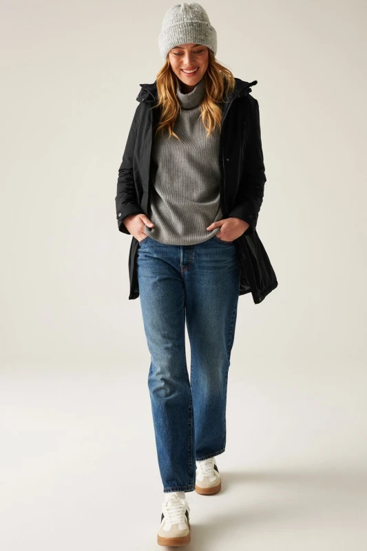 Image of Regatta Womens Valenta Hooded Waterproof Breathable Insulated Jacket in Jet Black Size: 10 Jet Black Female 10